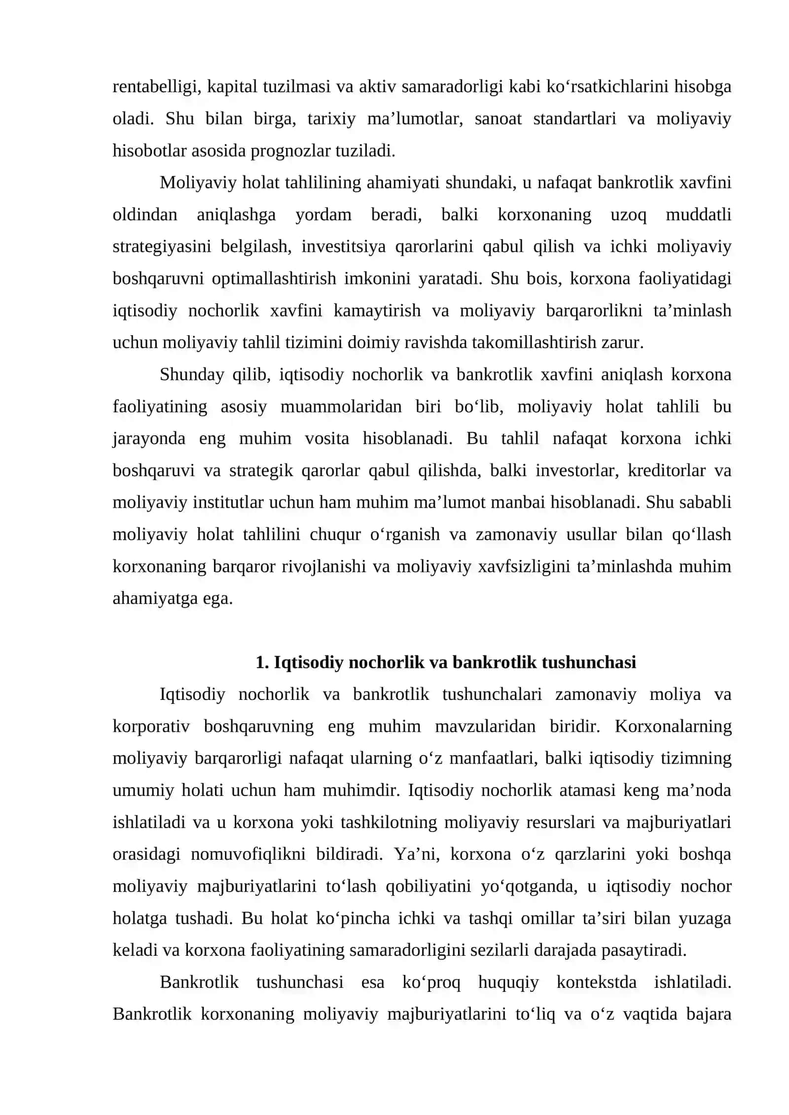 Iqdisodiy nochorlik (bankortlik) xavf-xatarlarini aniqlashda moliyaviy holat tahlili 3