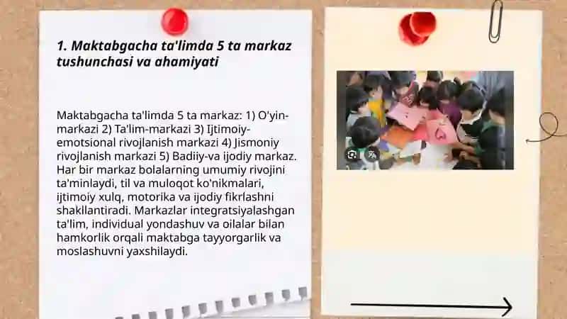 Maktabgacha ta'limda 5 ta markaz bilan ishlash 3