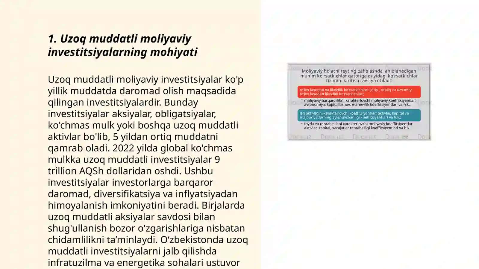 Uzoq muddatli moliyaviy investitsiyalarni turkumlash va baholash 3