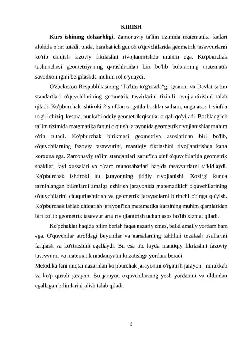 BOSHLANG'ICH SINFLARDA KO'PBURCHAK TUSHUNCHASI BILAN TANISHISH METODIKASI 3