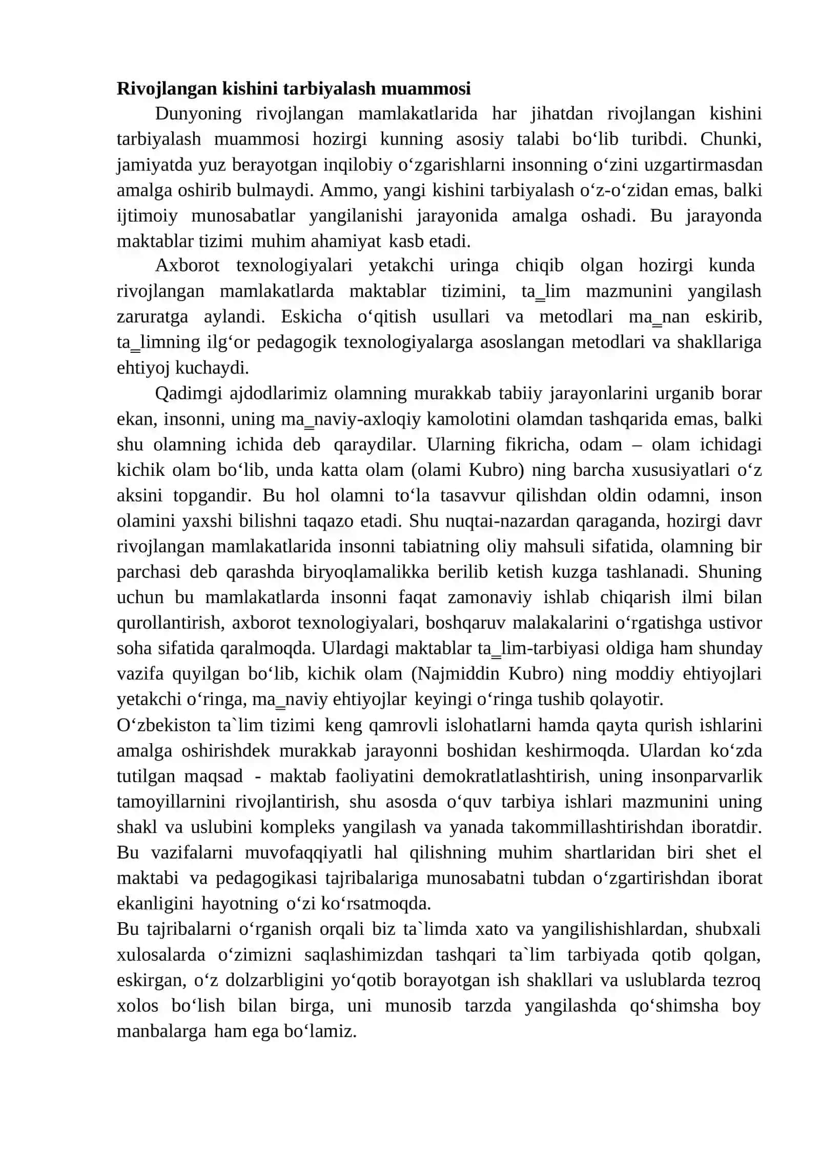 "Rivojlangan xorijiy mamlakatlarda ta'lim-tarbiya" mavzusidan Mustaqil ish 3
