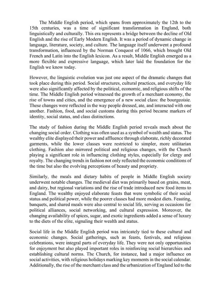 Middle English is a period of a Great Change Fashion meal and social life 3