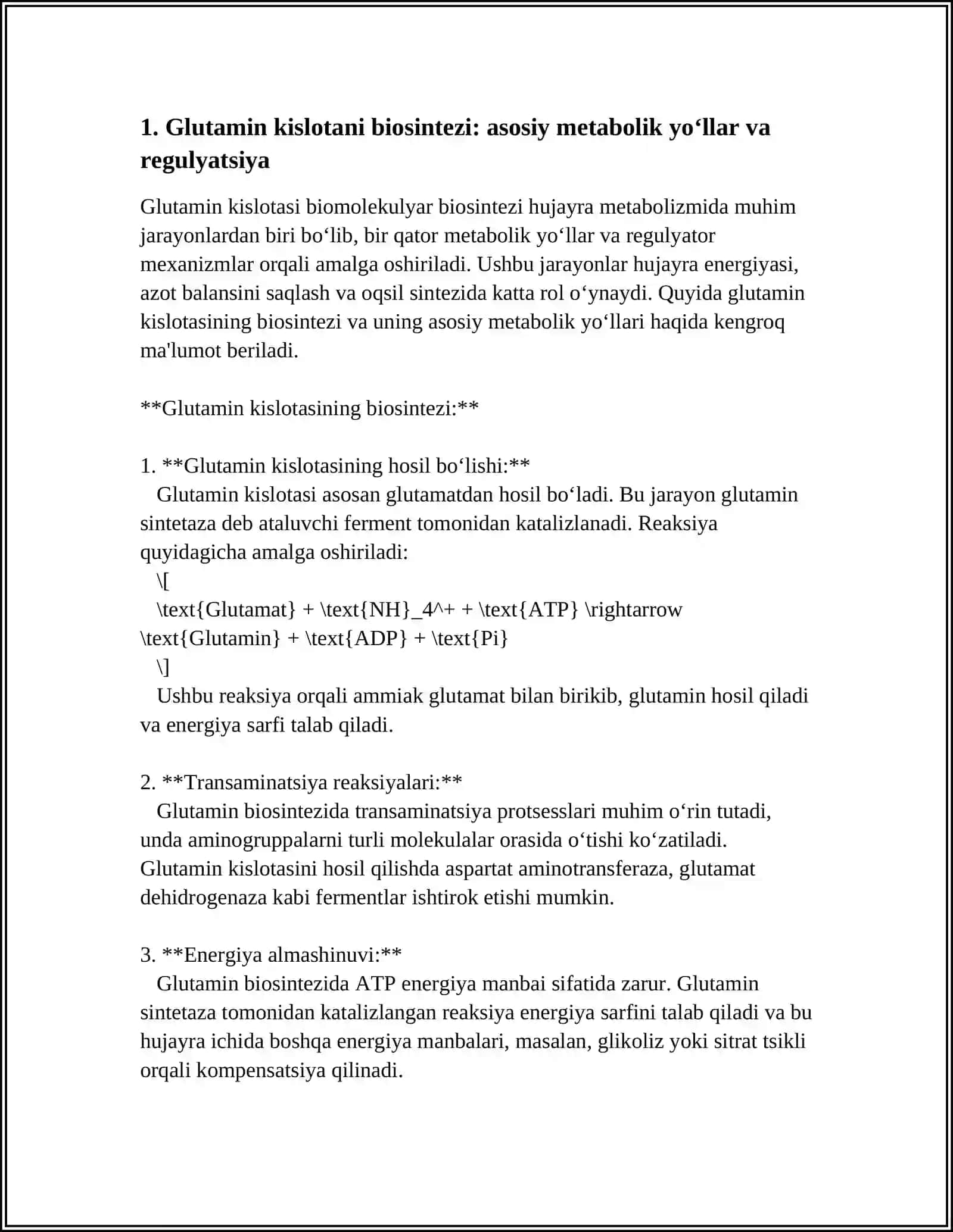 GLUTAMIN KISLOTANI BIOSENTIZI VA UNI SENTEZLASH JADALLASHTIRISH MIKROORGANIZMLARNI SILIKSIYALASH 3