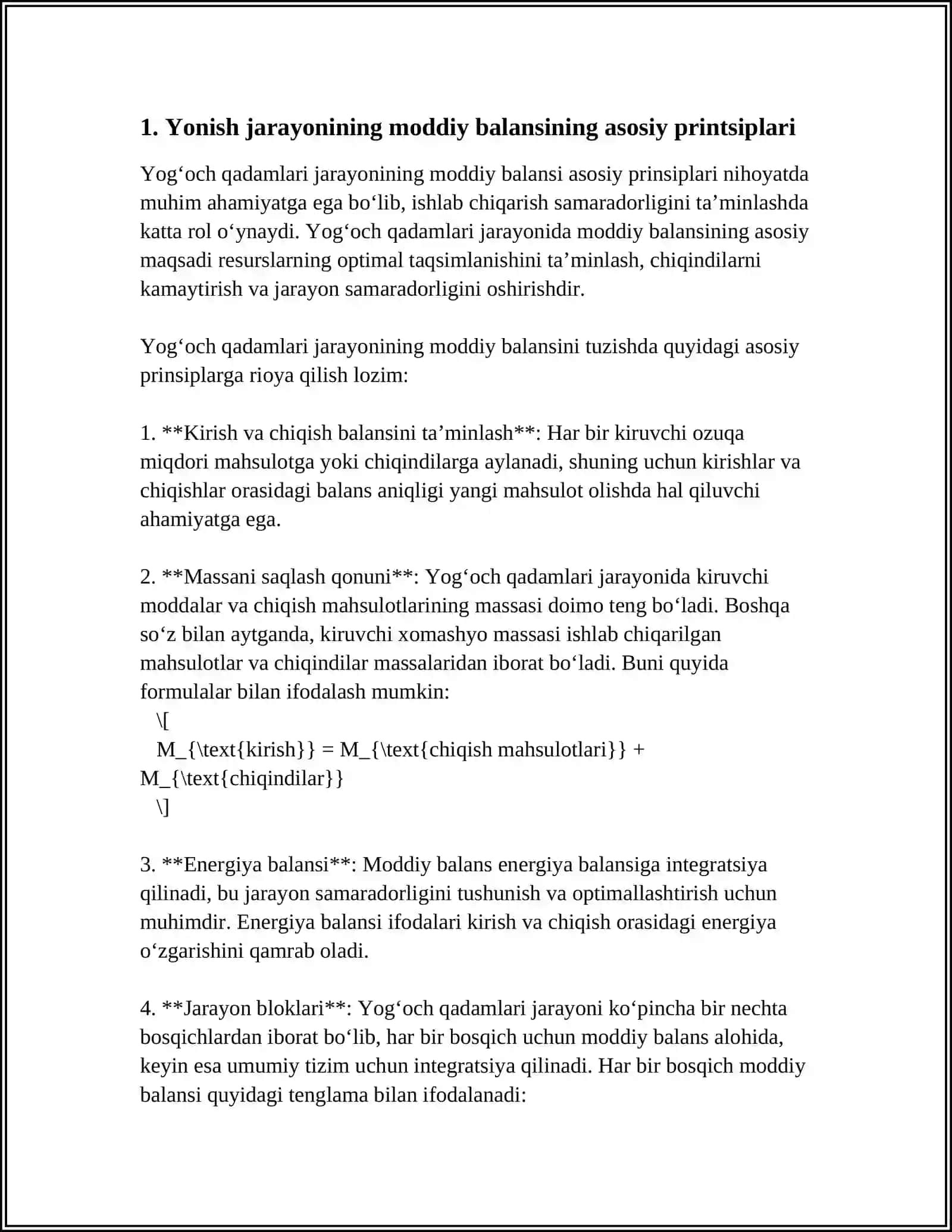 YONISH JARAYONINING MODDIY VA ISSIQLIK BALANSI 3