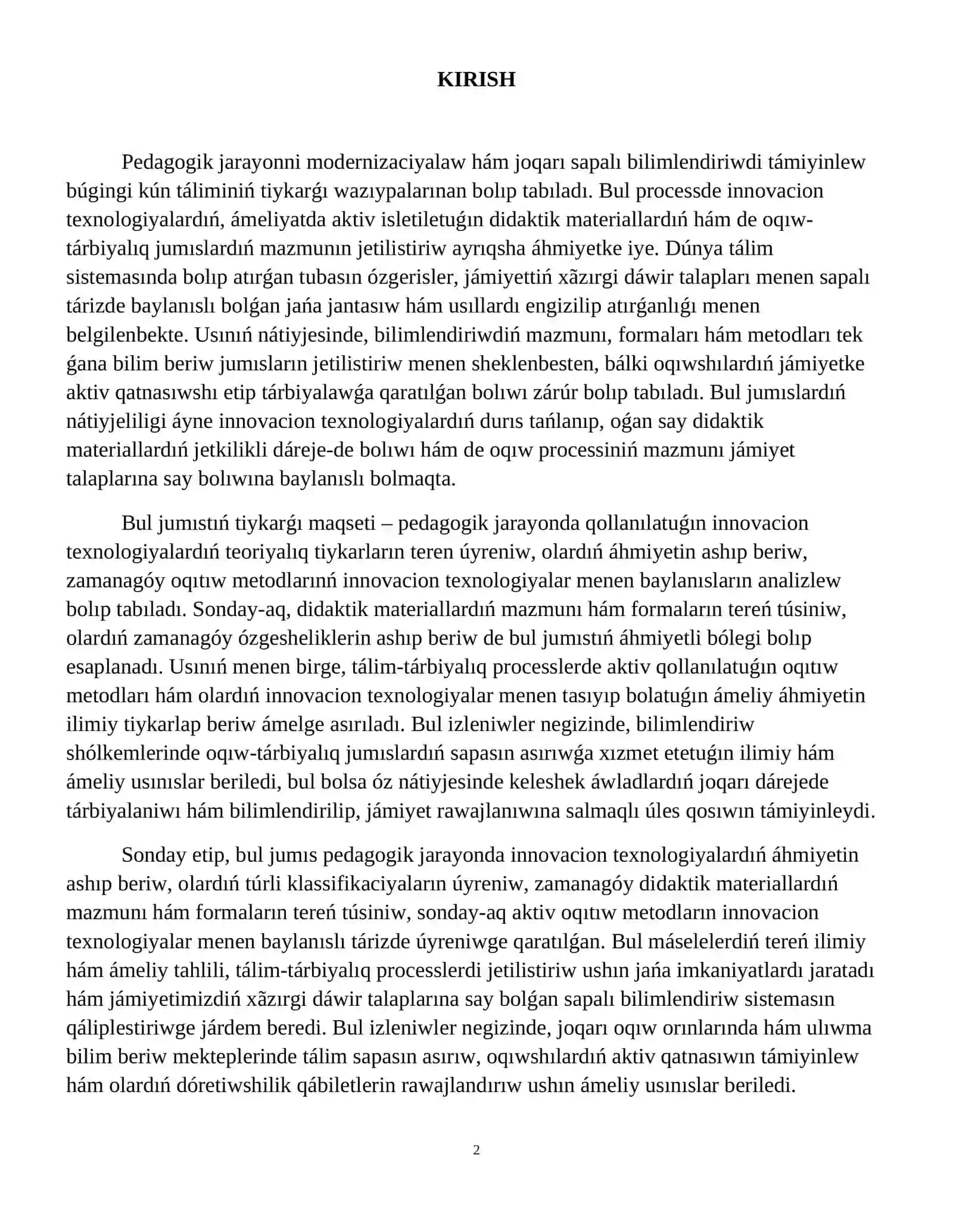 Pedagogik jarayonda qo‘llaniladigan innovatsion texnologiyalar, didaktik materiallar va faoliyat mazmuni. 3