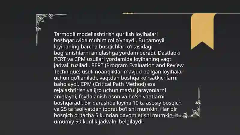 Tarmoqli modellashtirish qurilish loyihalari 3