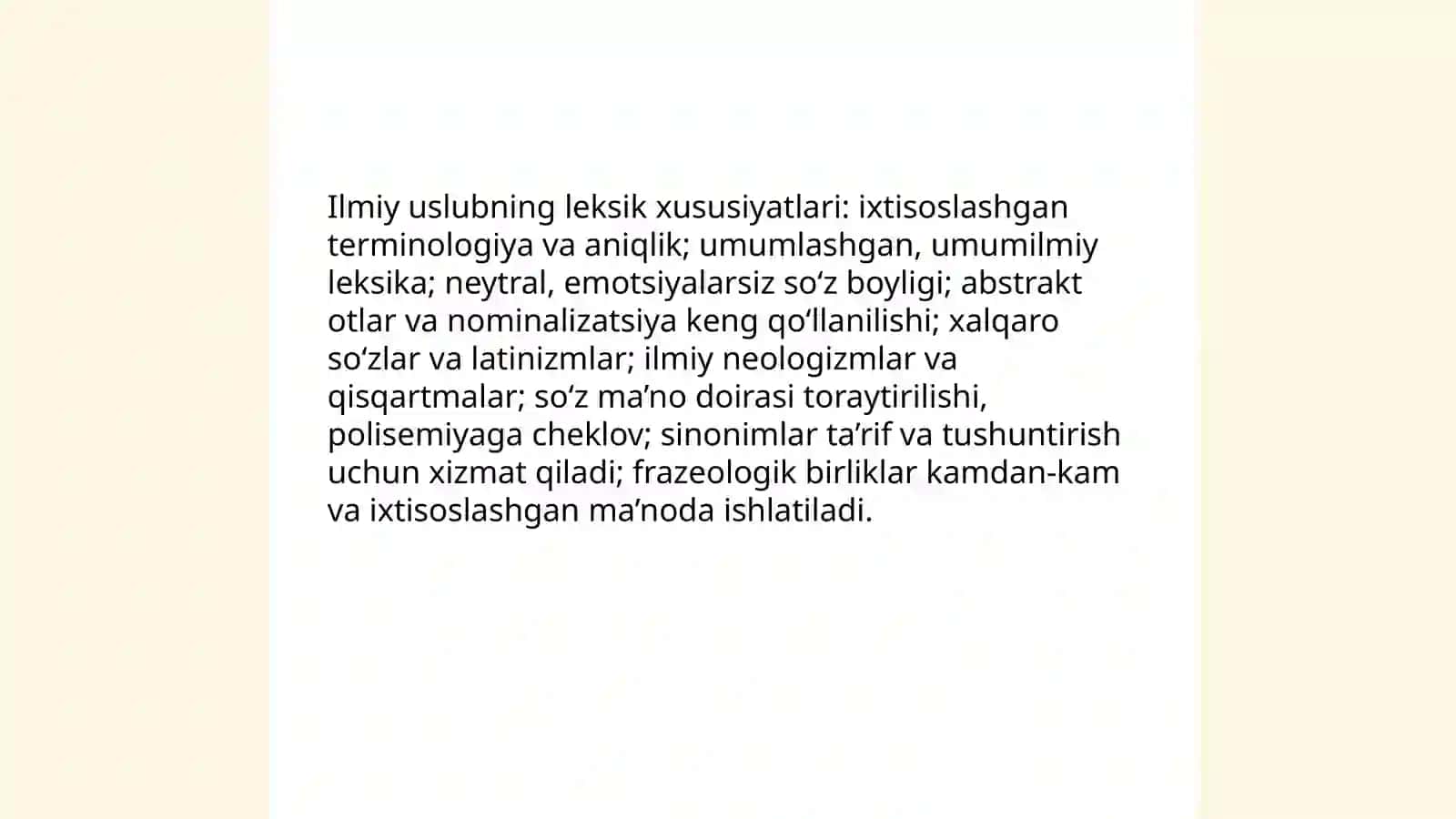 Nutq uslublari ilmiy uslubga xos xususiyatlar 3