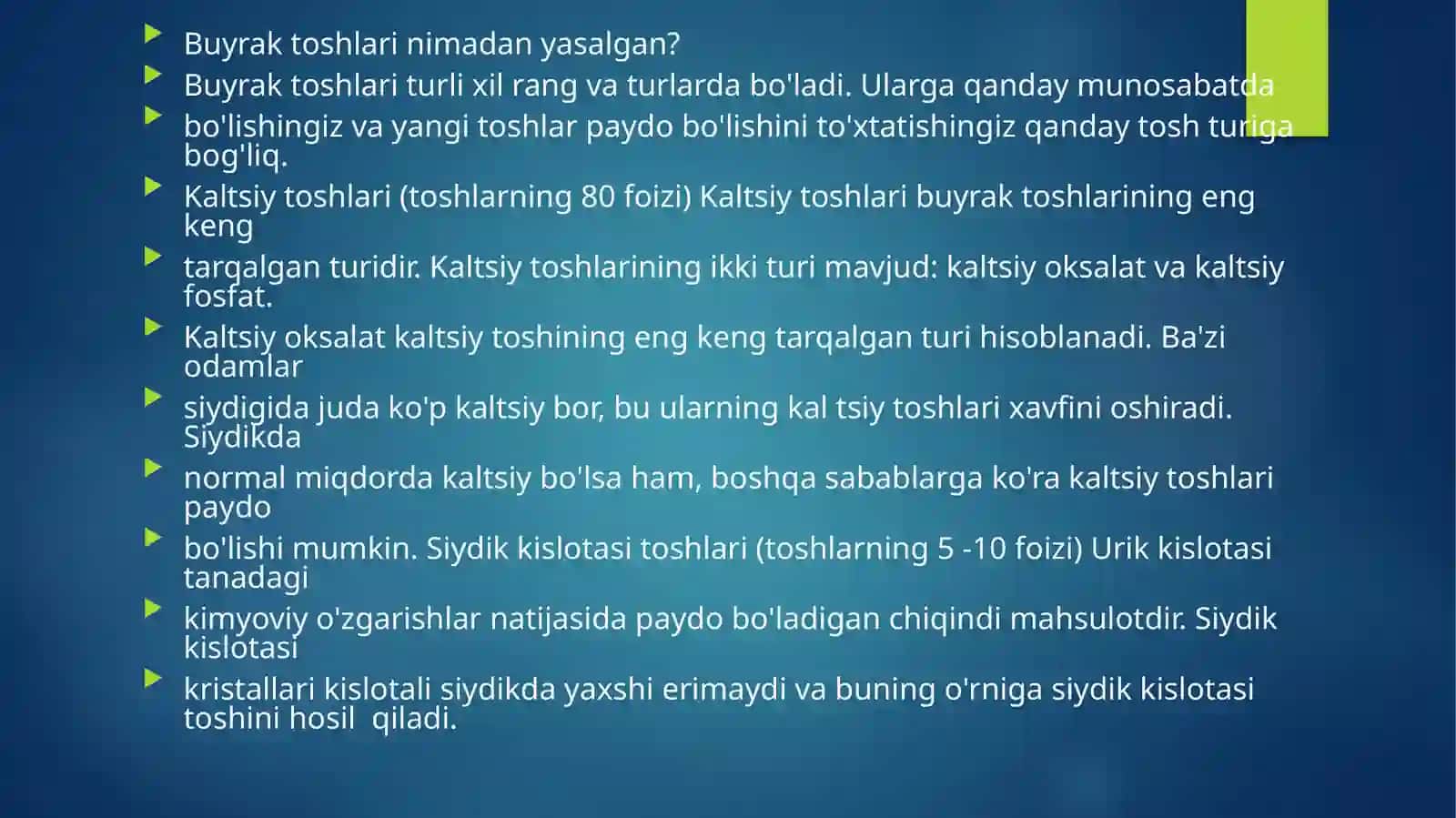 Buyrakda urat toshlarini hosil bo’lishi va davolash yo’llari 3
