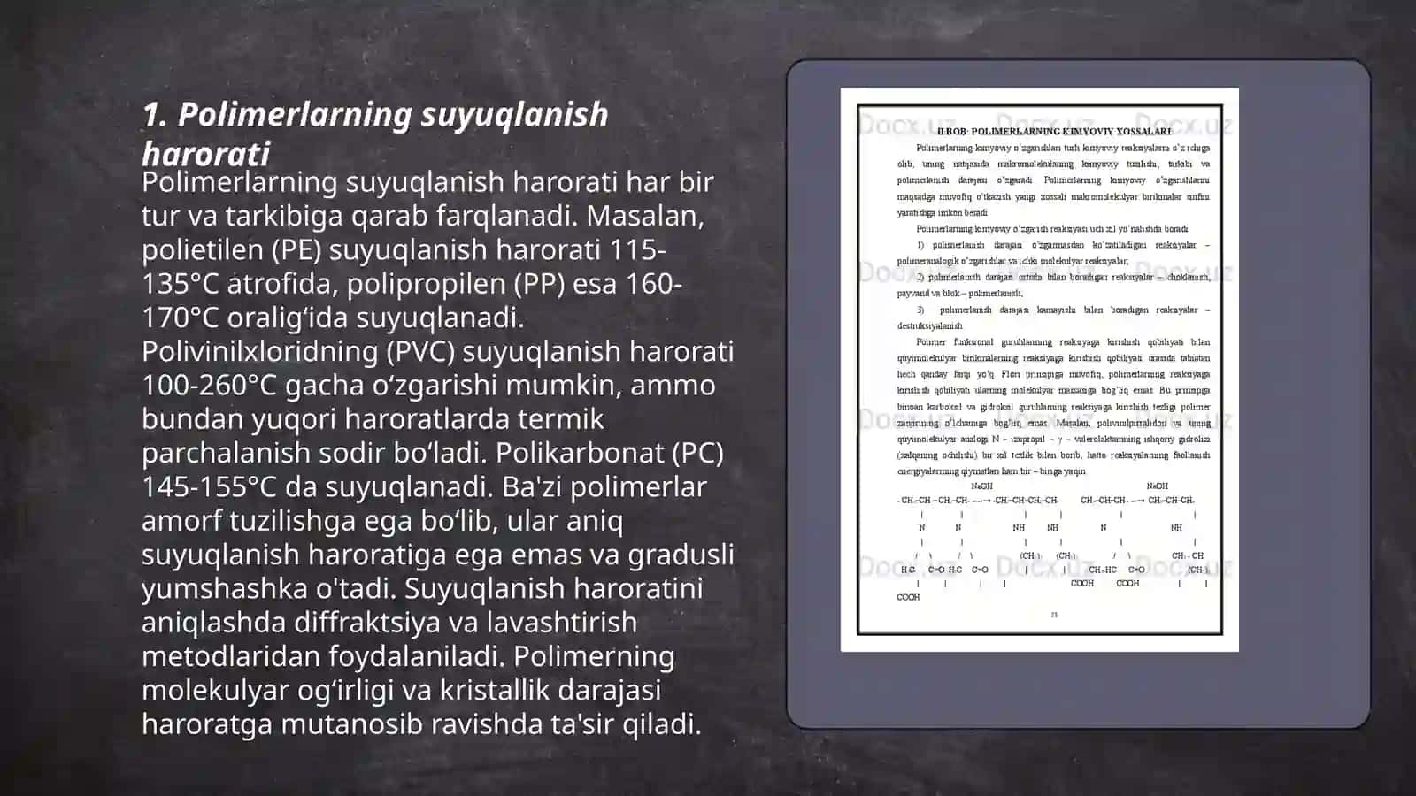 Polimerlarning suyuqlanishi va erish qonuniyatlari 3