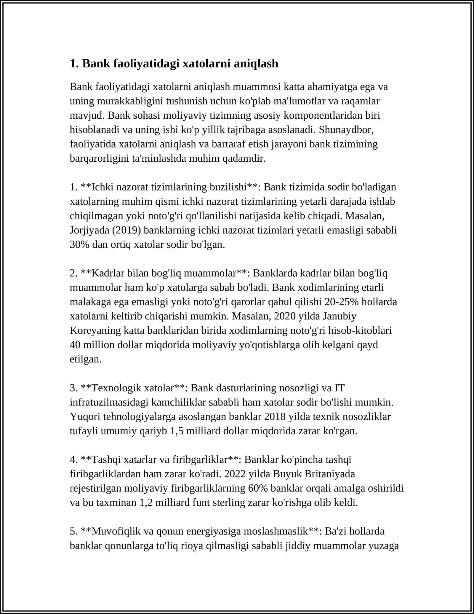 BANK FAOLIYATIDA SODIR BO’LADIGAN NOQONUNIY OPERATSIYARNI ANIQLASH YO’LLARI 3