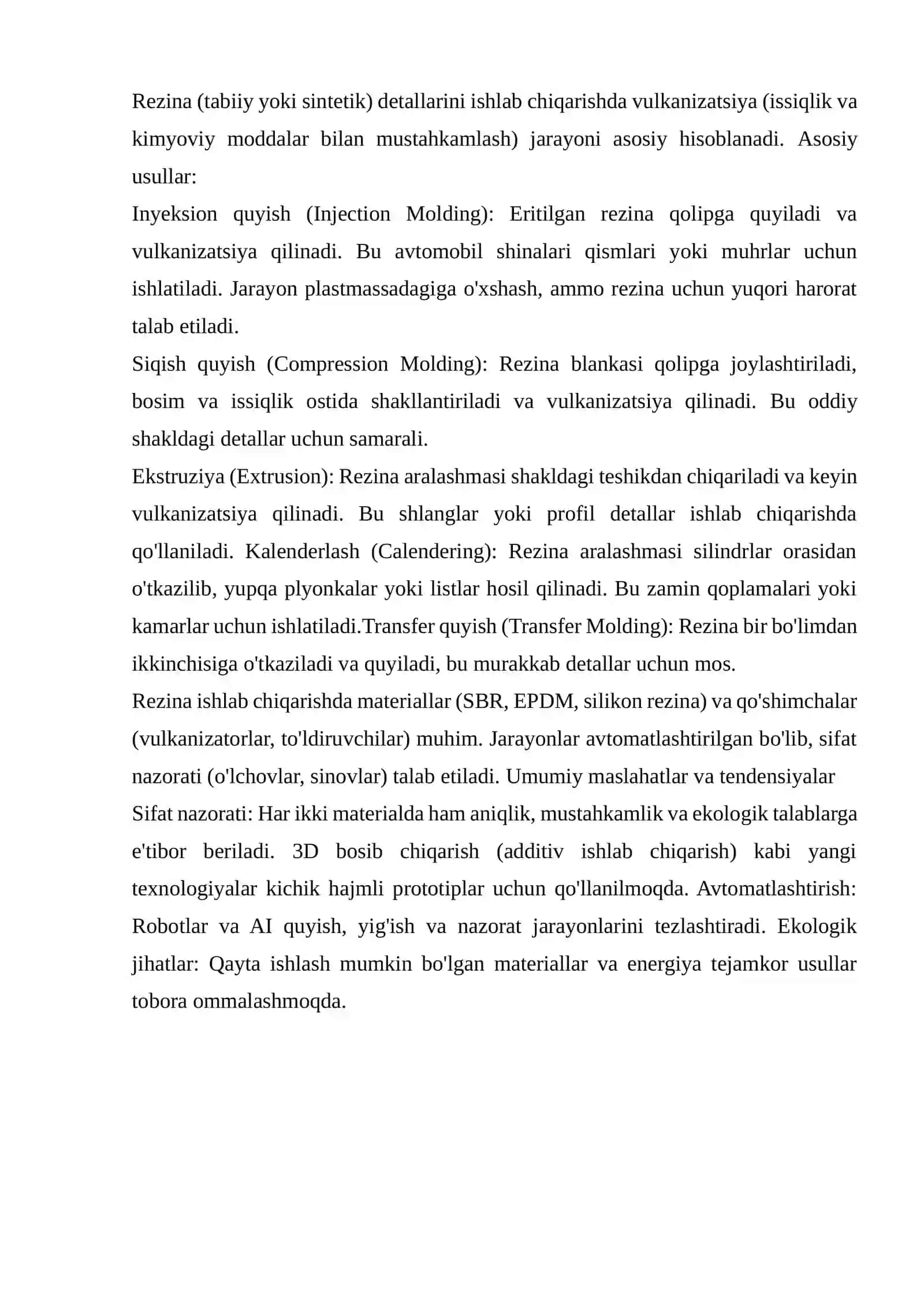 Metallsiz materiallar: plastmassa va rezinadan detallar ishlab chiqarish texnologiyasi 3