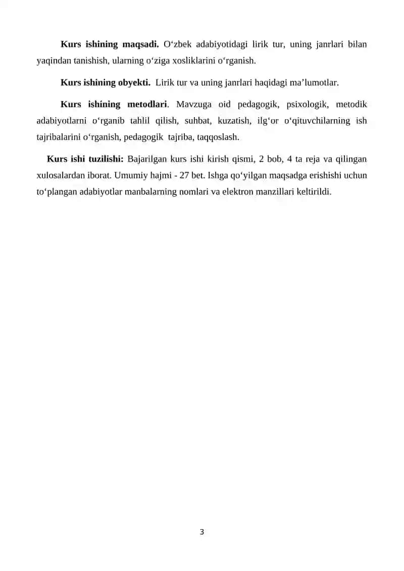 Lirik turga mansub janrlar va ularning o‘zbek mumtoz adabiyotida tutgan o‘rni 3