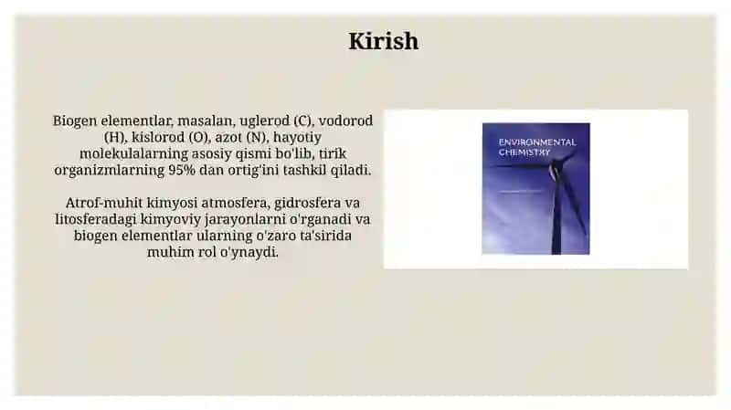 Kimyo va atrof muhit. Biogen elementlar kimyosi 3