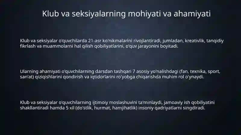 Umumiy o'rta ta'lim maktablarida to'garak va seksiyalarining o'rni 3