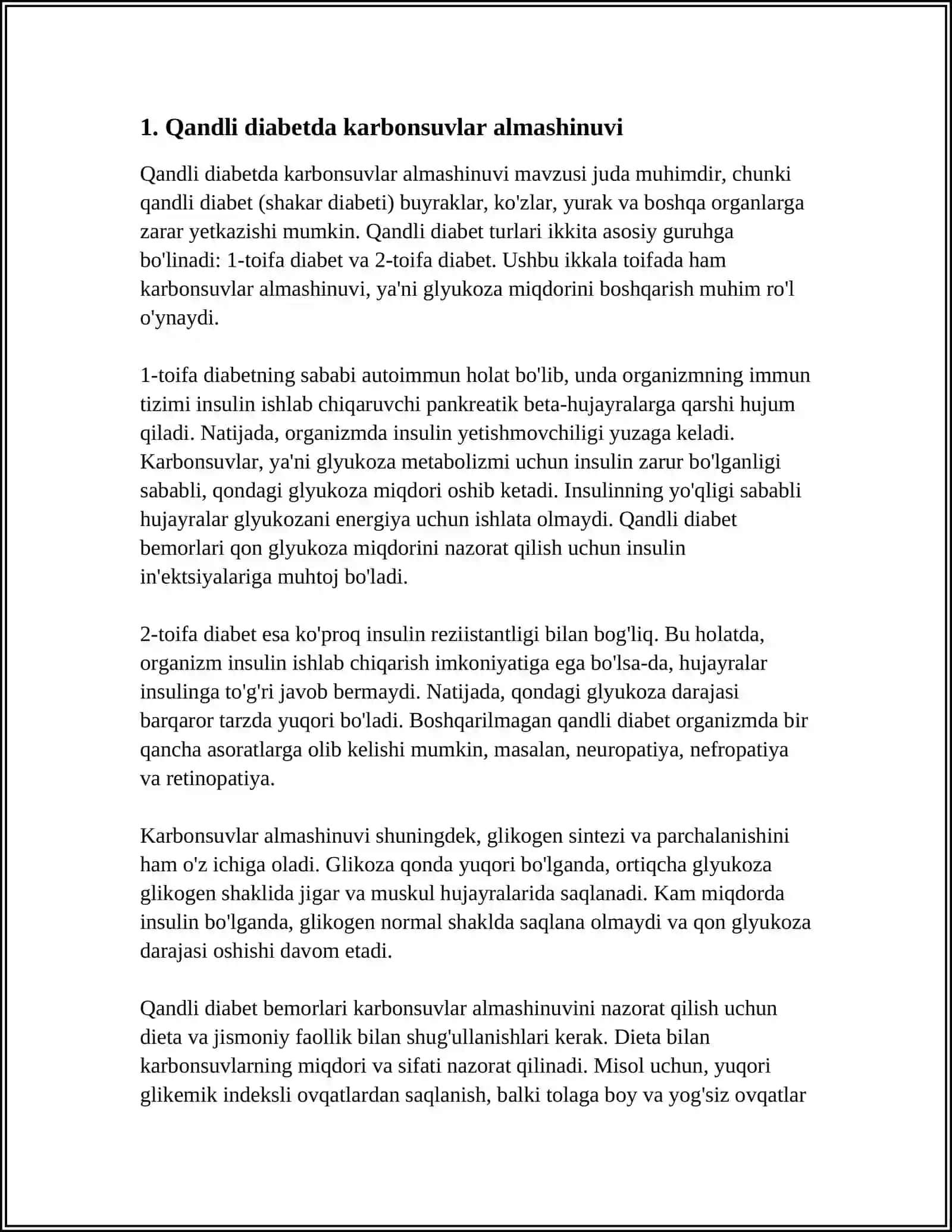 QANDLI DIABETDA KARBONSUVLAR YOG’LAR VA OQSILLAR ALMASHINUVINING BUZILISHI 3