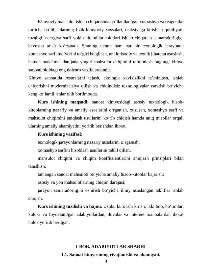 Sanoat kimyosidagi texnologik hisob-kitoblar xomashyo sarfi, mahsulot chiqimi 3