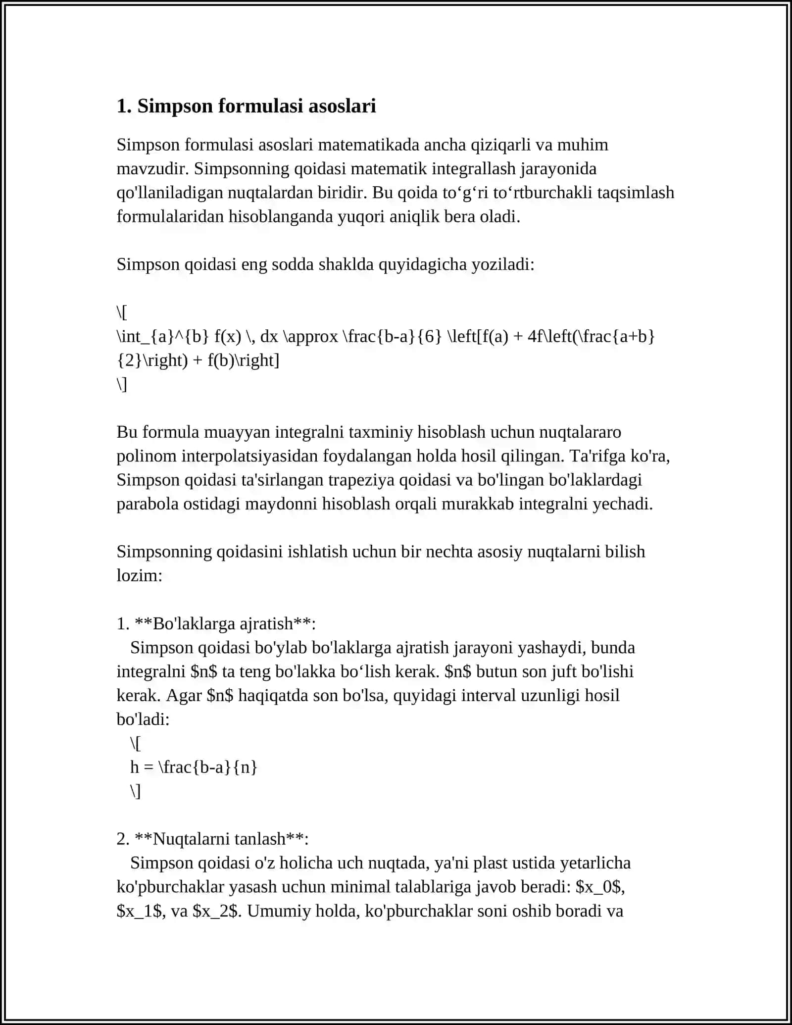 INTEGRALLARNI TAQRIBIY HISOBLASHDA SIMPSON FORMULASINING MATLAB DASTURIDAGI TADBIG'I 3