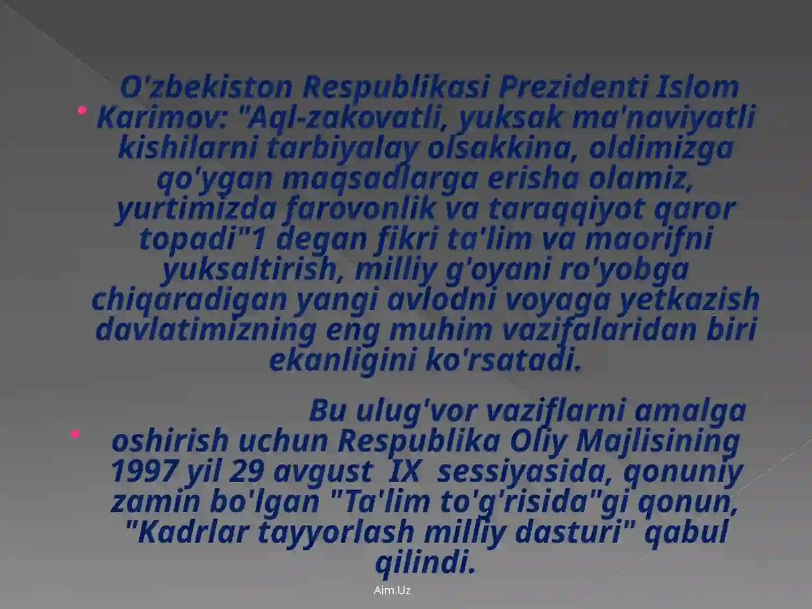 O’zbekiston Respublikasininguzluksizta’limtizimi.Kadrlartayyorlashmilliydasturi 3