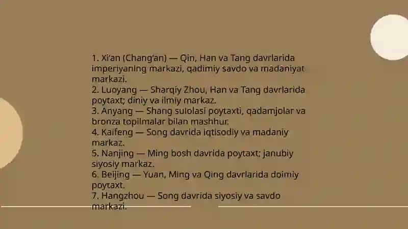 Xitoyning qadimgi 7 poytaxti va zamonaviy Xitoyning asosiy shaharlari 3