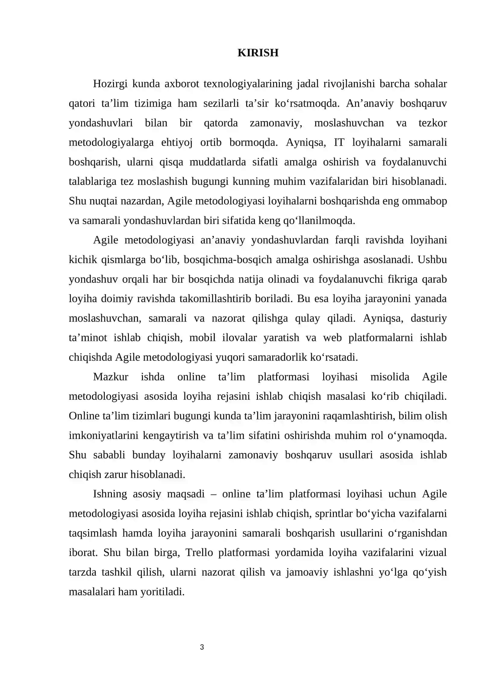 Online ta’lim platformasi loyihasi uchun Agile metodologiyasi asosida loyiha rejasini tuzish va Trello platformasida tashkil qilish 3