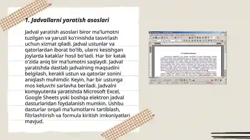 Jadvallar yaratish asoslari 3