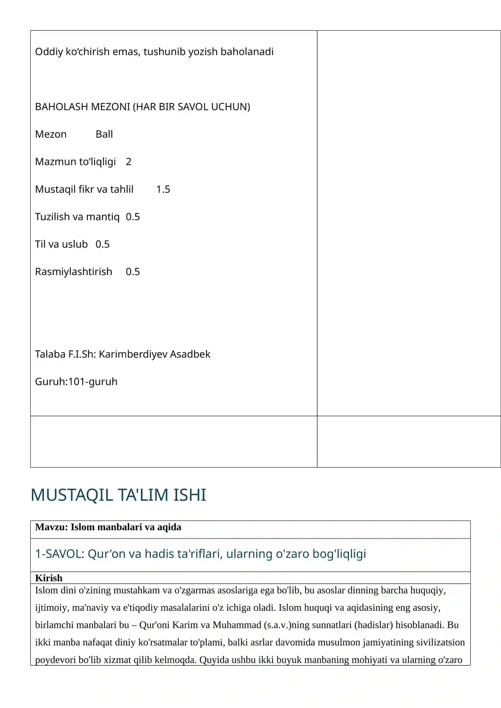 Islom manbalari va aqida 3