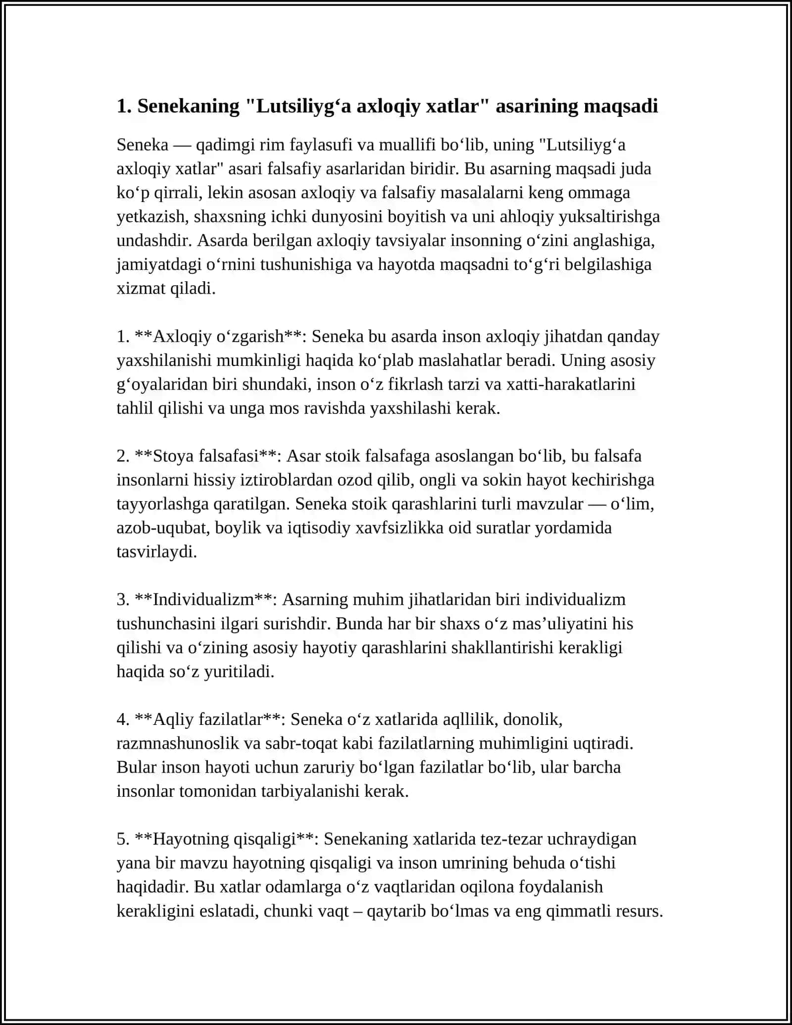 SENEKANING "LUTSILIYGA AXLOQIY XATLAR "ASARINI O‘QISH VA SHU XATLAR ASOSIDA TALABALARNING O‘Z HAYOTIGA BAXO BERISH 3