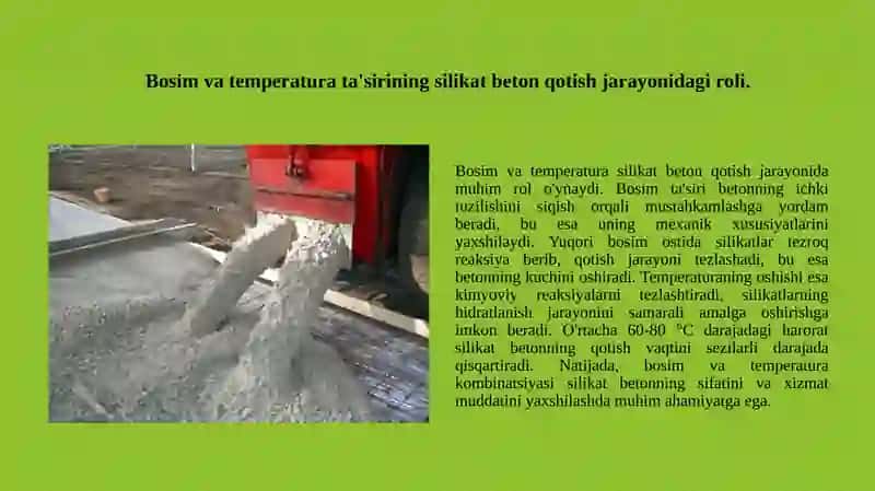Silikat betonlarni yuboring bosim va temperatura yordamida qotishini tezlashtirish 3