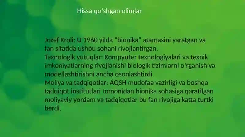 Bionika asoslari va uni insin hayotidagi oʻrni 3