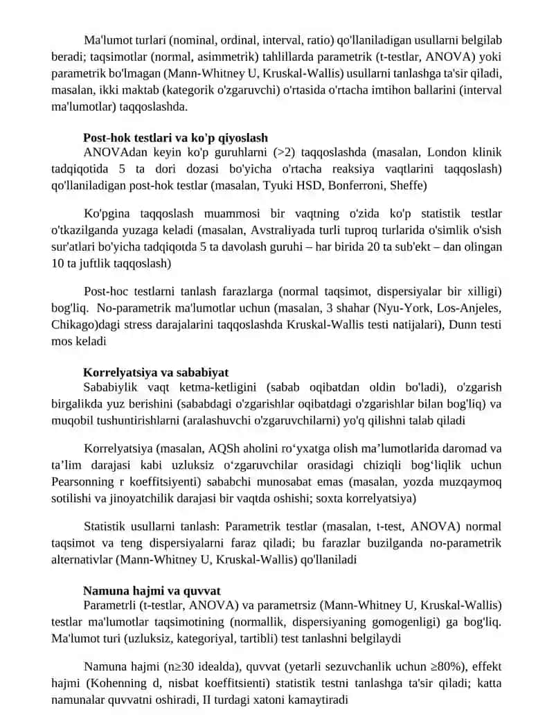 Malumotlarni statistik taqqoslash metodlarining tanlashning asosiy mezonlari 3
