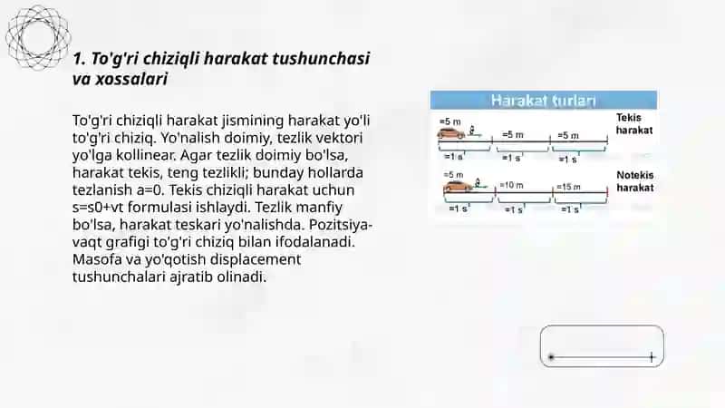 To'g'ri chiziqli harakat tushunchasi va xossalari 3