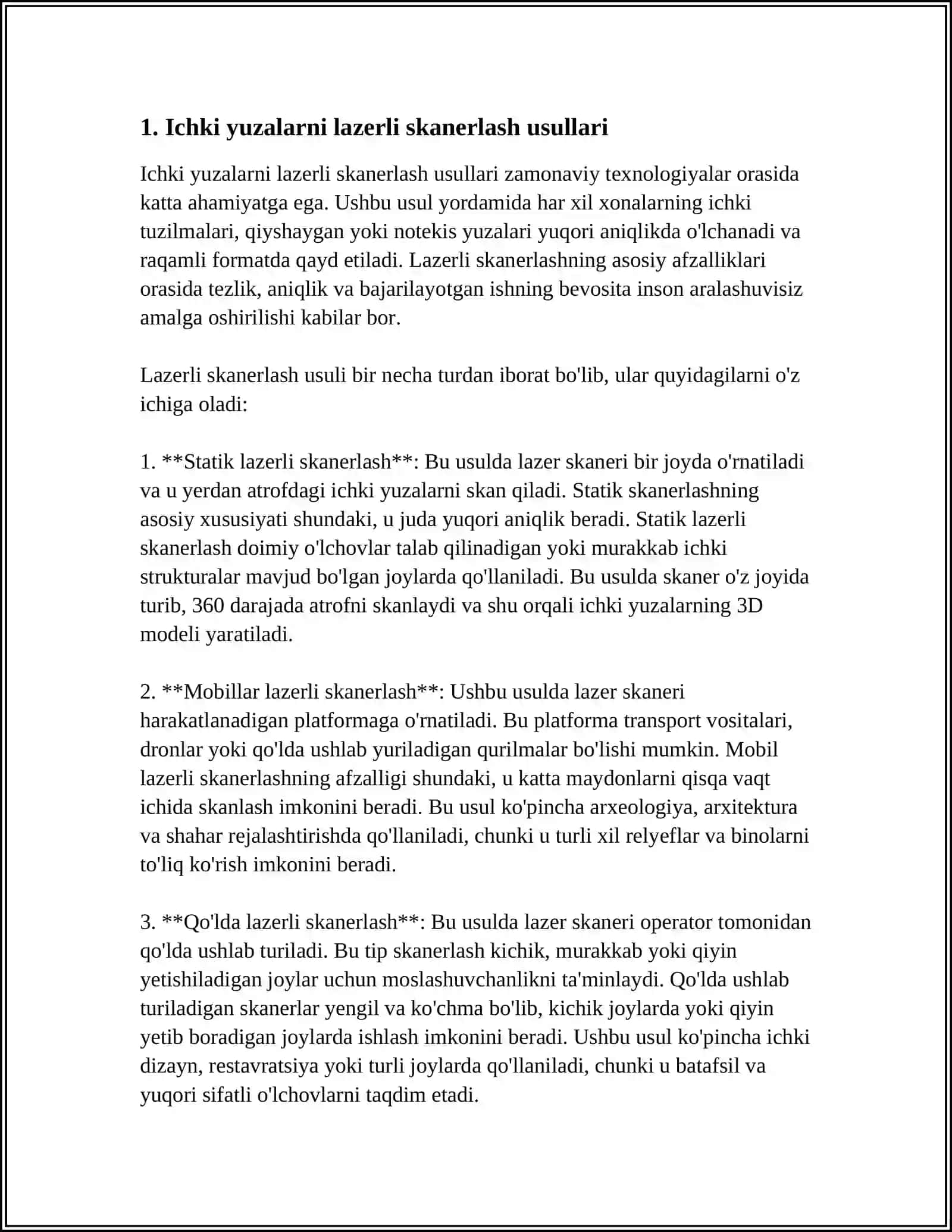 Ichki yuzalarni lazerli skanerlash usullari 3