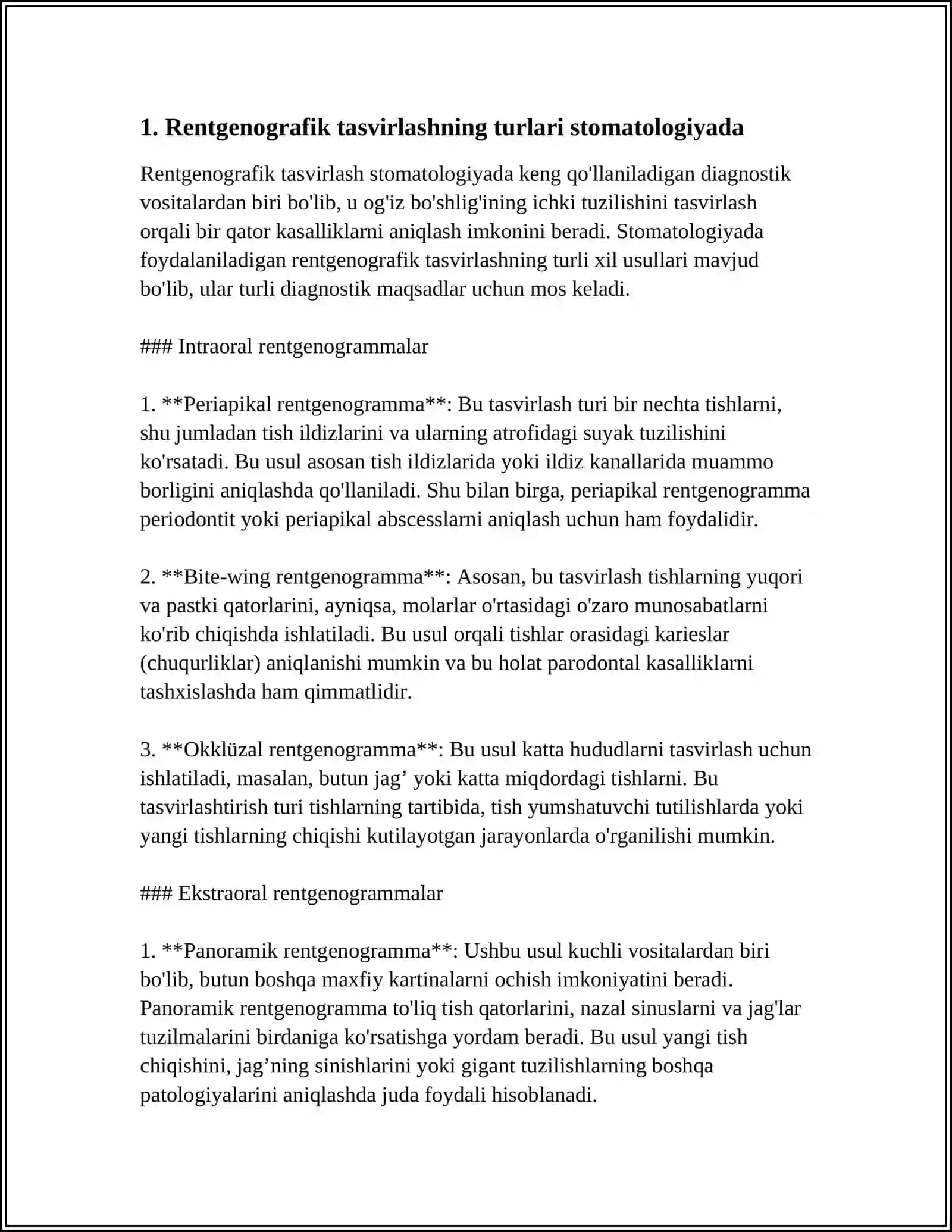 RENGENOSKOPIYANI STOMATOLOGIYADA O'RNI 3