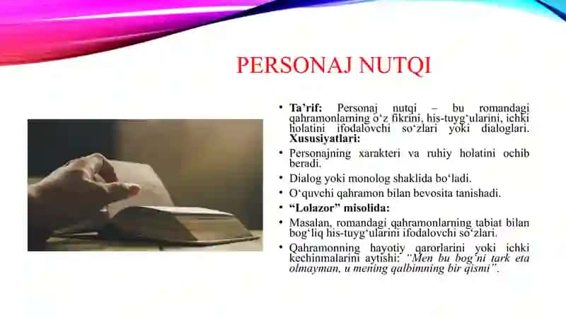 Personaj nutqi, muallif nutqi, hikoyachi (M.M.Dost "Lolazor" romani misolida) 3