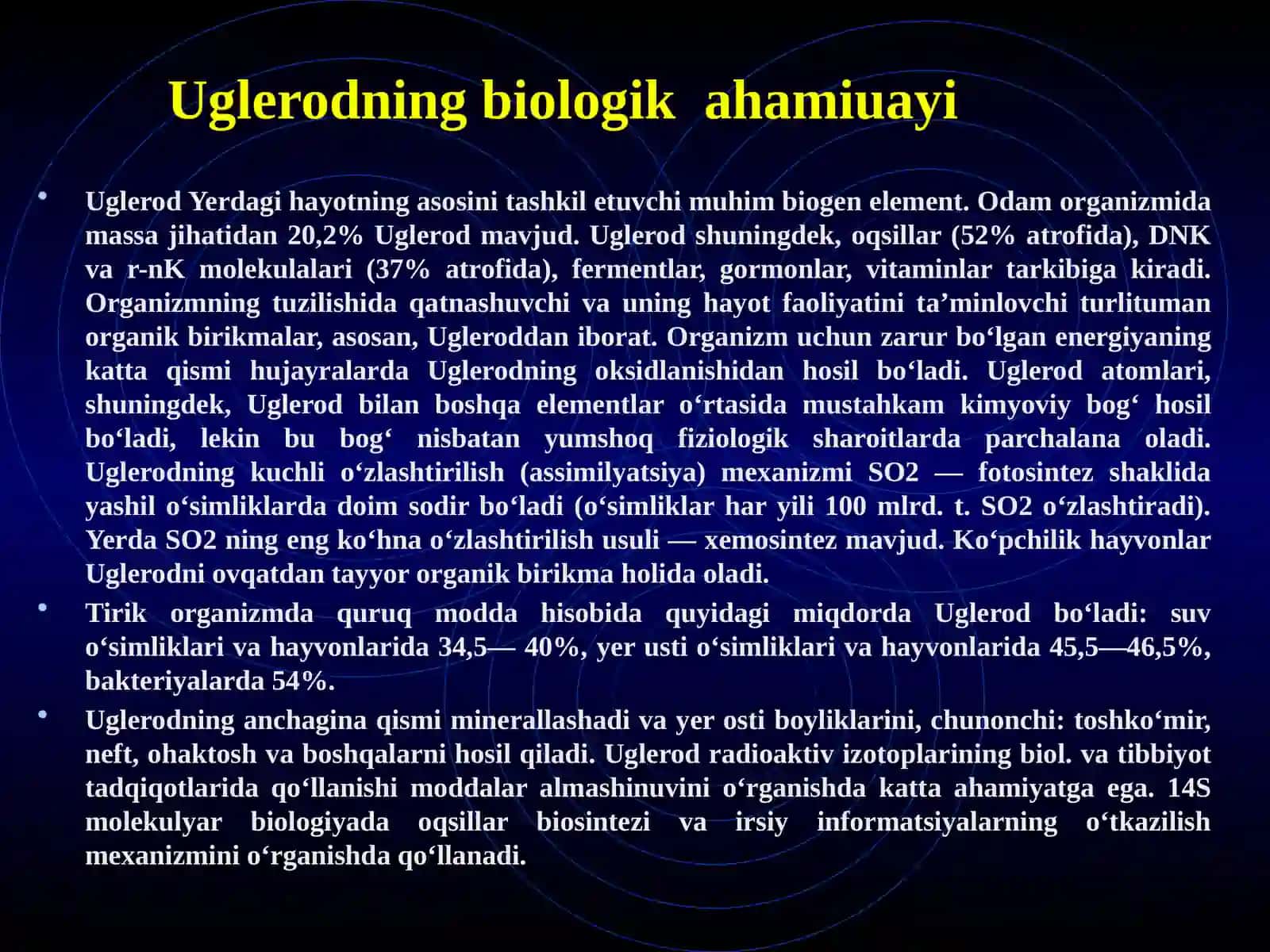 Uglerod azot kislorot ftor vaneonlarning biologikahamiyati 3