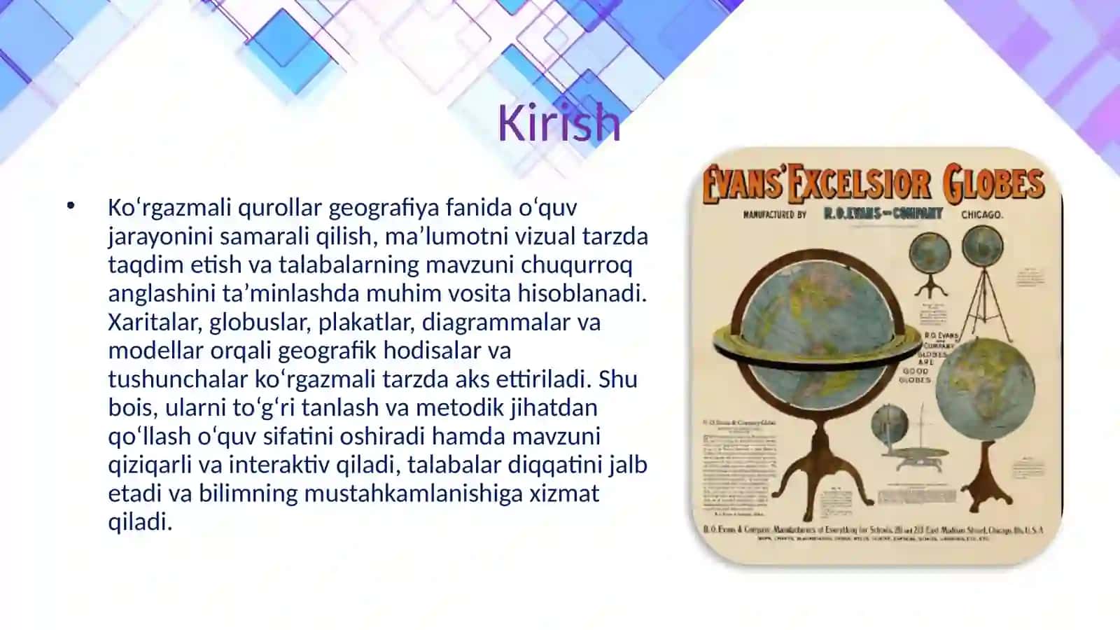 Ko’rgazmali qurolar va ularning turlari geografiya fanida ulardan foydalanish metodikasi 3