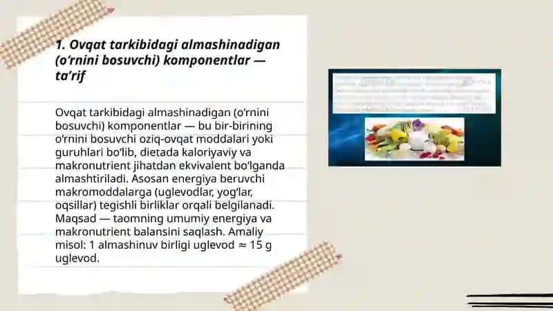 Ovqatning almashinadigan va almashtirib bo'lmaydigan komponentlari 3