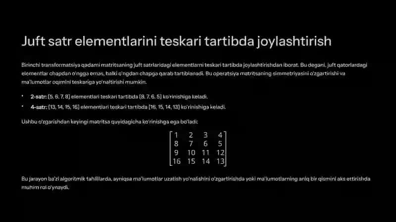 Matritsa Elementlarini O‘zgartirish va Transformatsiya Jarayoni 3