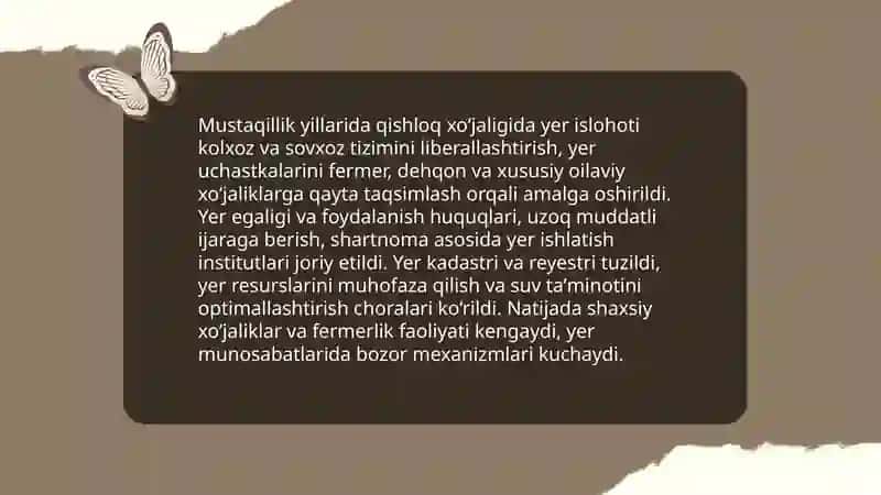 Mustaqillik yillarida qishloq xoʻjaligi va sanoat sohasidagi oʻzgarishlar 3