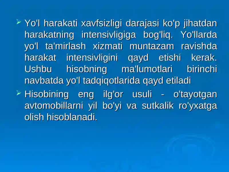 Йўл ҳаракатининг асосий тавсифлари 3