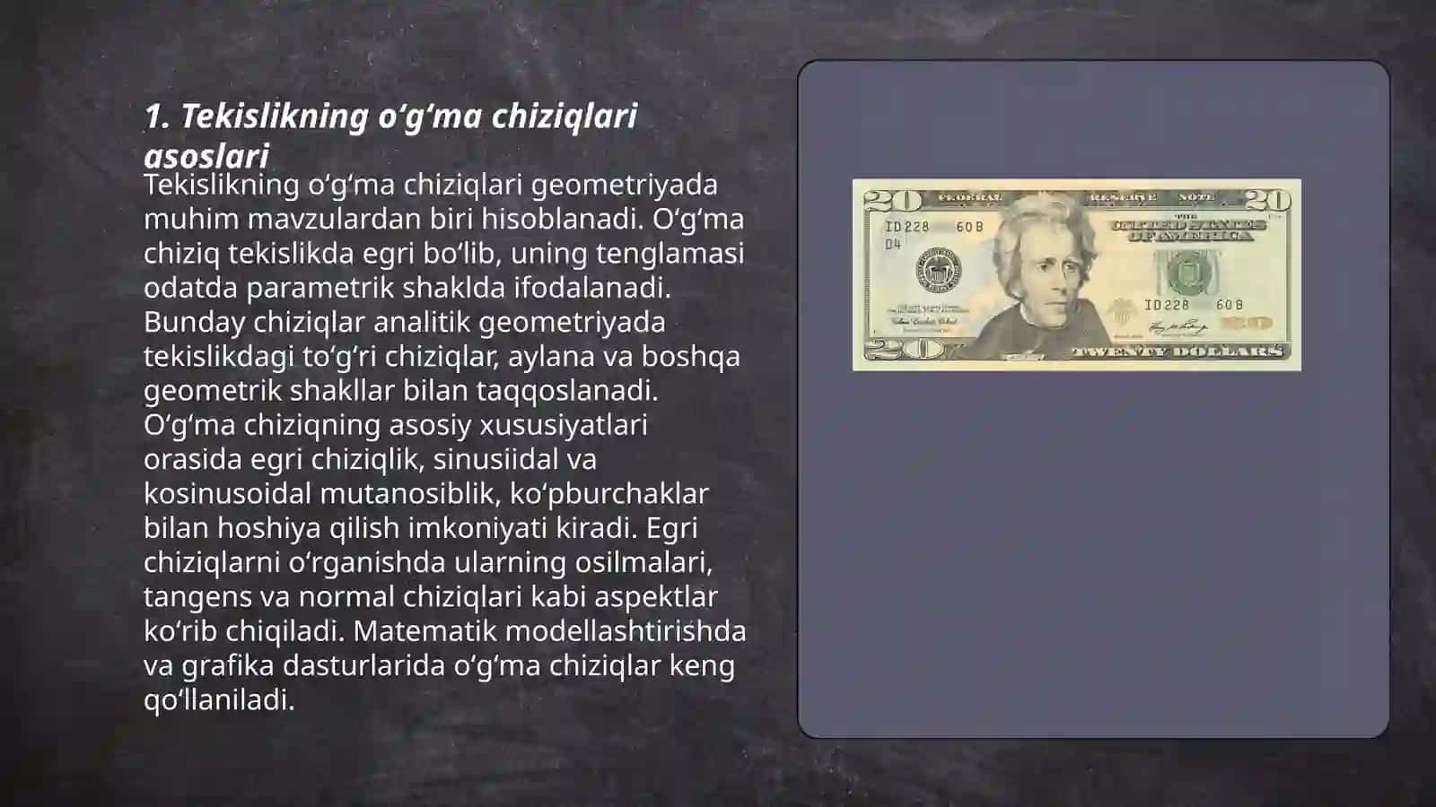 Tekislikning oʻgʻma chiziqlari asoslari 3