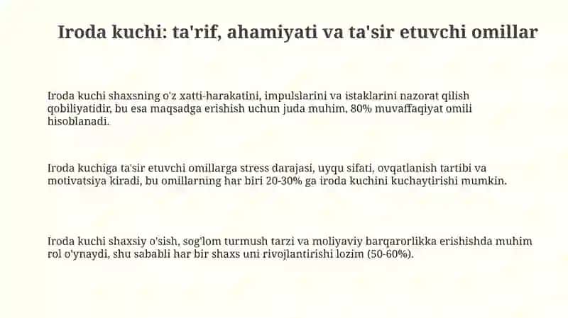 Iroda va irodani mustahkamlovchi psixologik mashg‘ulotlar 3