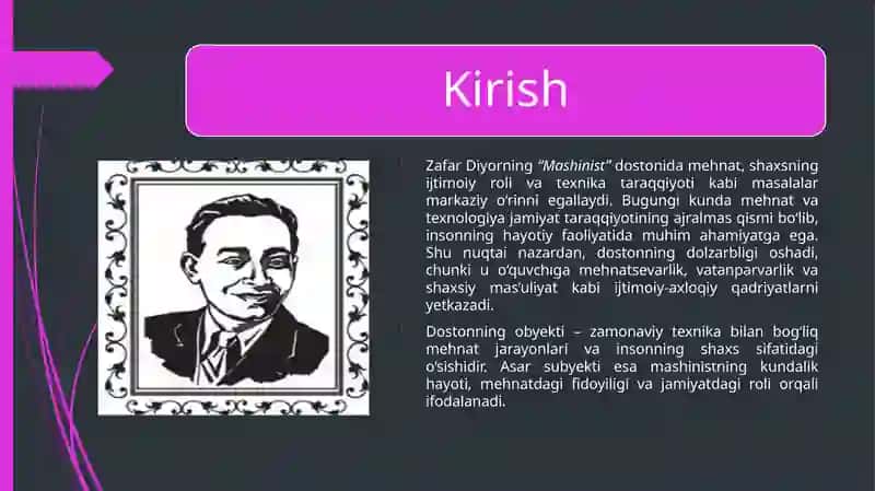 Zafar Diyorning Mashinist dostonida ilgari surilgan gʻoyalar 3