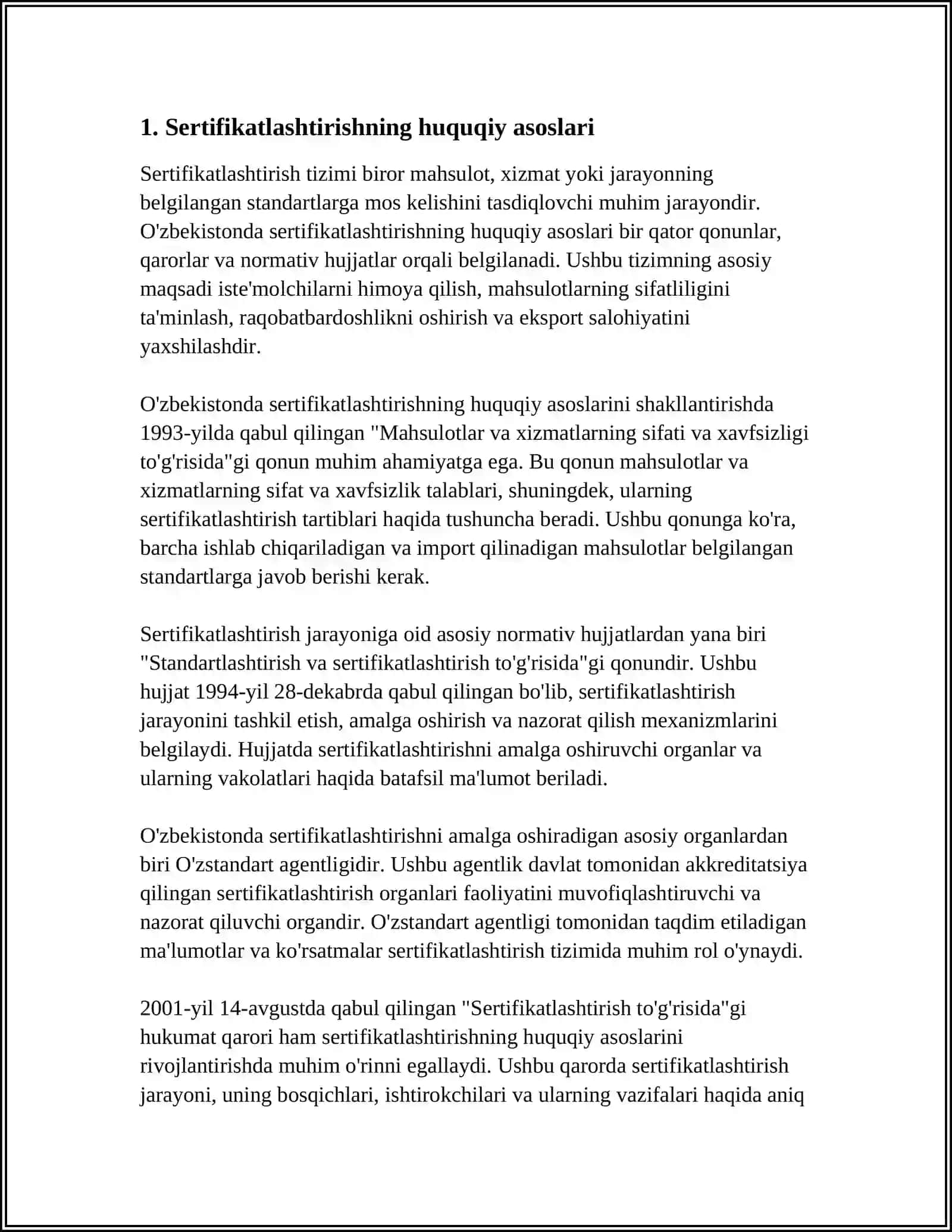 YO'L QURILISH MAHSULOTLARINI SERTIFIKATLASHTIRISH TAMOYILLARI VA ASOSIY MASALALARI 3