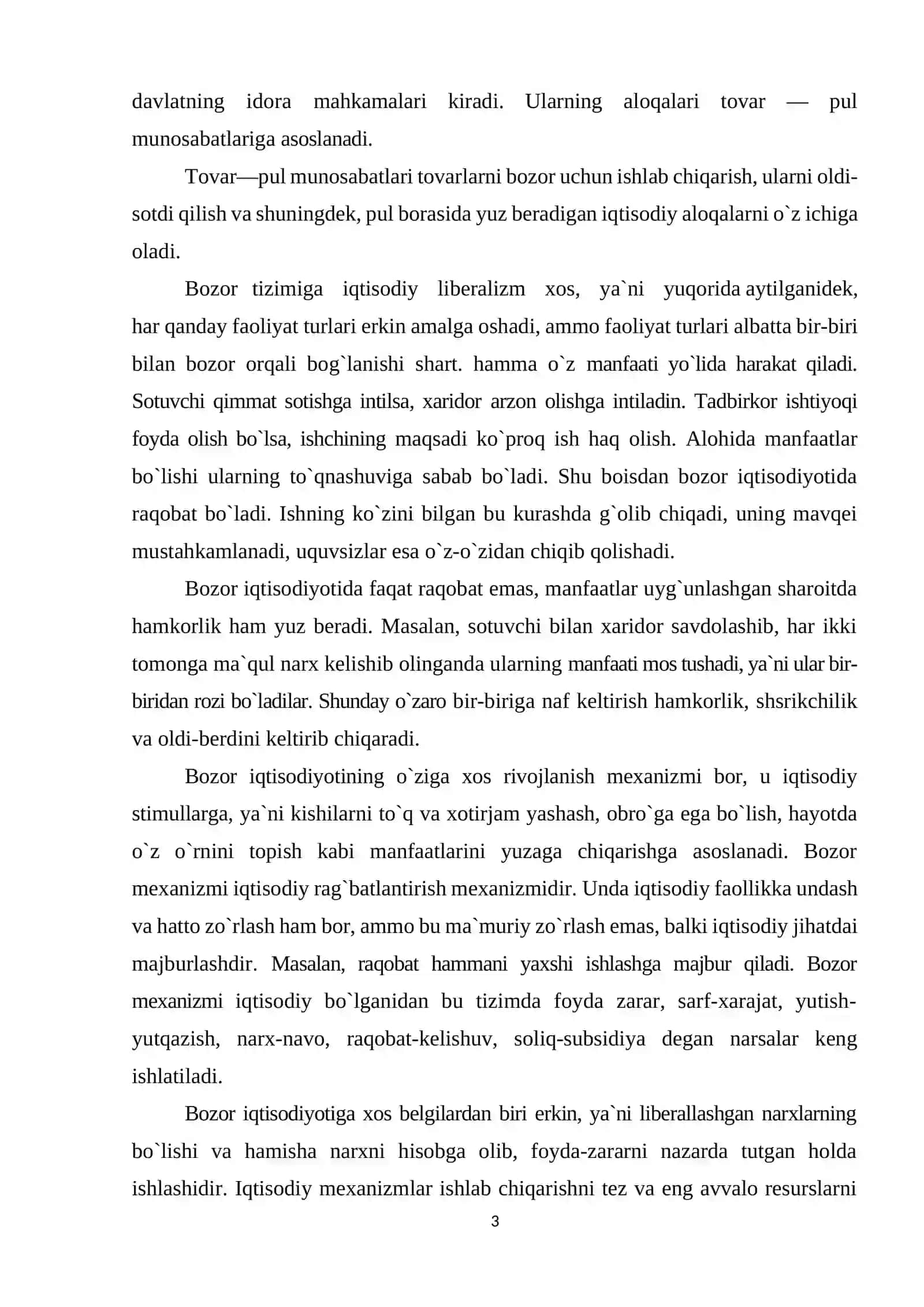 Bozor iqtisodiyotining mazmuni va uning asosiy belgilari 3