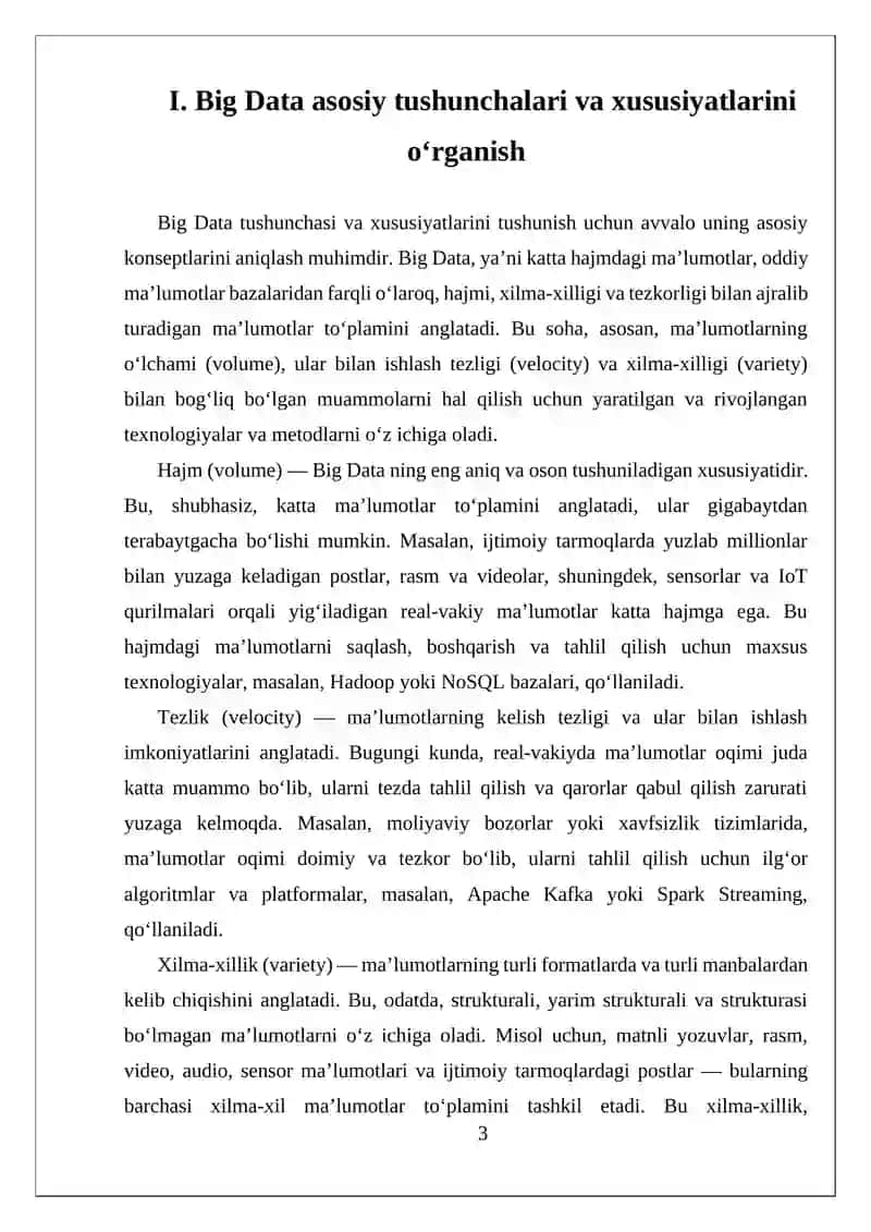 Katta hajmdagi ma’lumotlar bilan ishlash (big data asoslari) 3