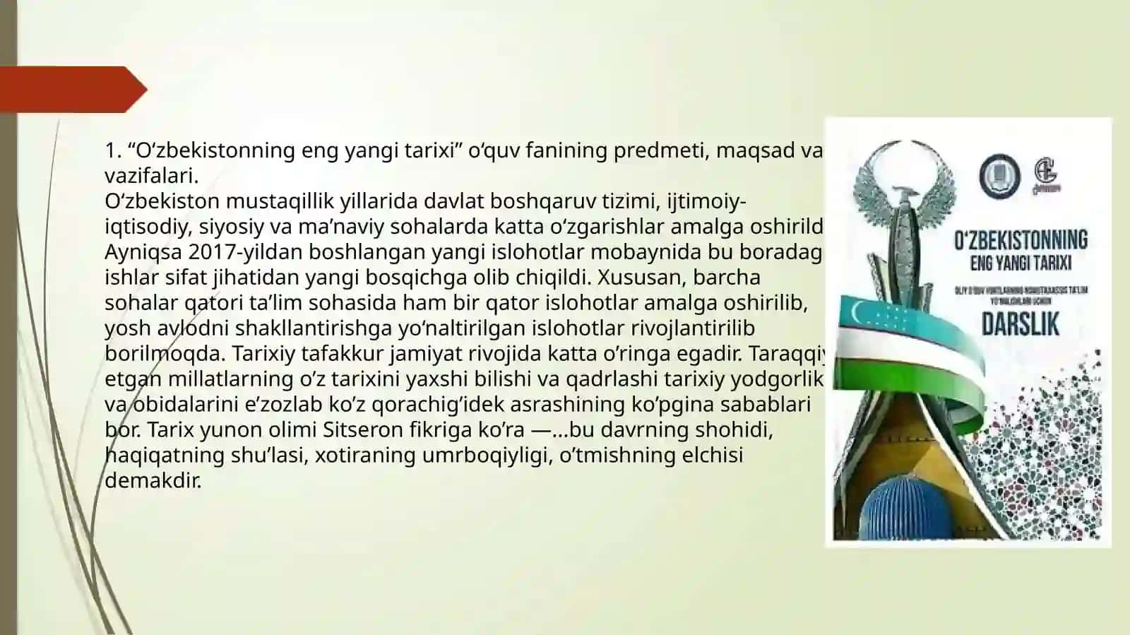 “O‘ZBEKISTONNING ENG YANGI TARIXI” O‘QUV FANI 3