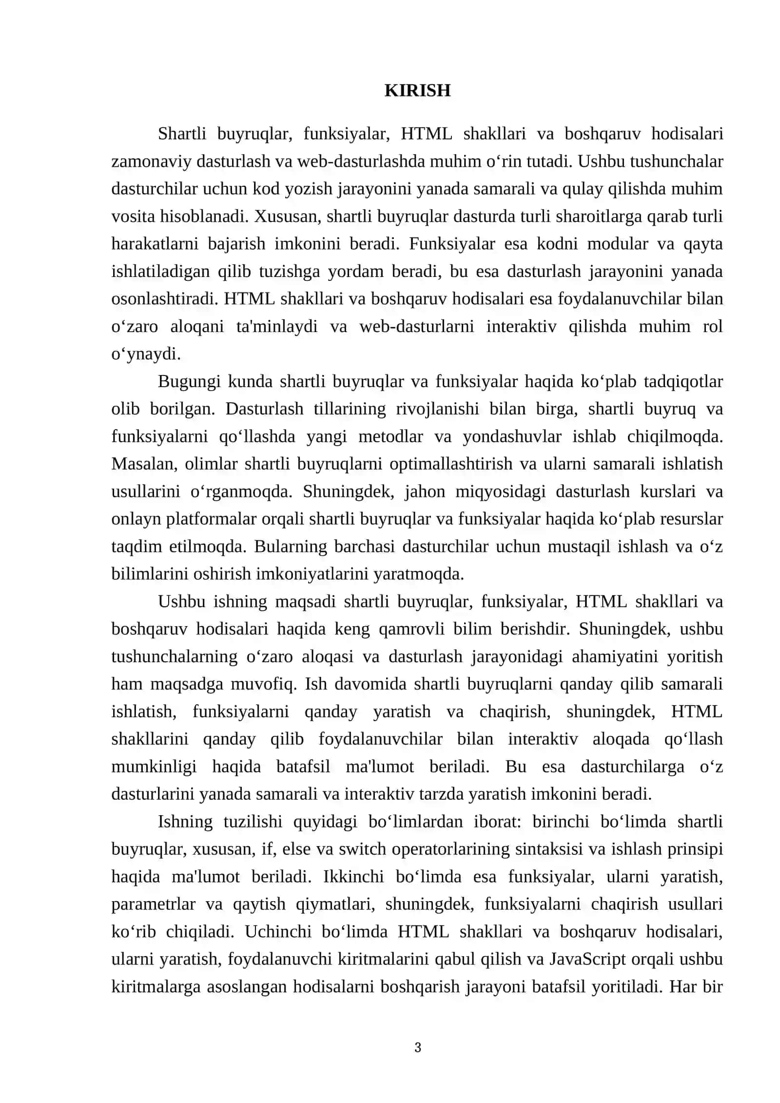 Shartli buyruqlar.Funksiyalar.HTML shakllari va boshqaruv hodisalari 3