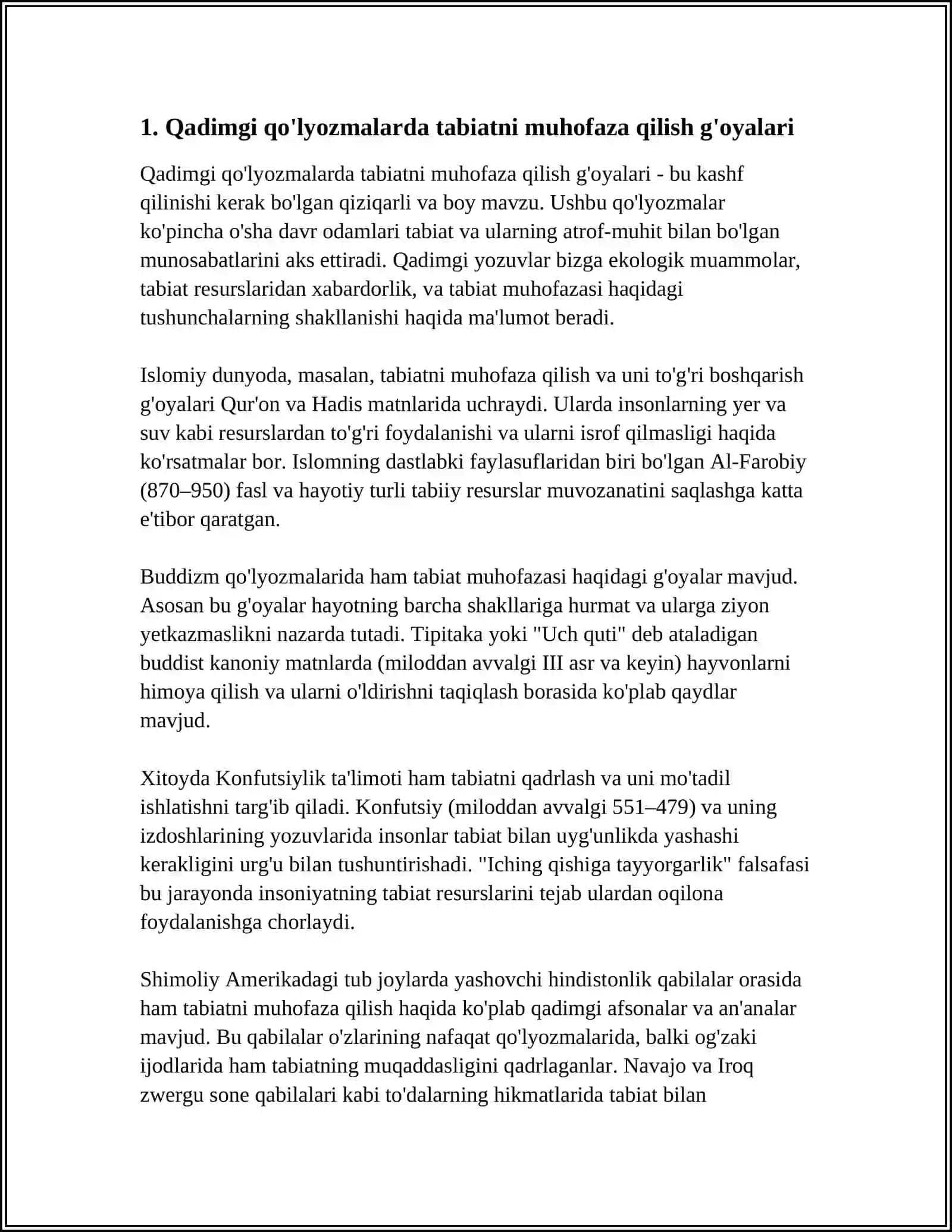 QADIMGI QÒLYOZMALARDA TABIATNI MUHOFAZA QILISH HAQIDAGI MASALALARNING YORITILISHI 3