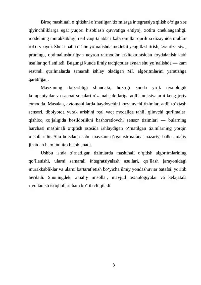 O’RNATILGAN TIZIMLARDA MASHINALI O’QITISH ALGORITMLARINI QO’LLASH 3